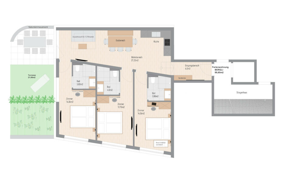 Grundriss | Apartment Bergli für 6-8 Pers. | ca. 85 m²