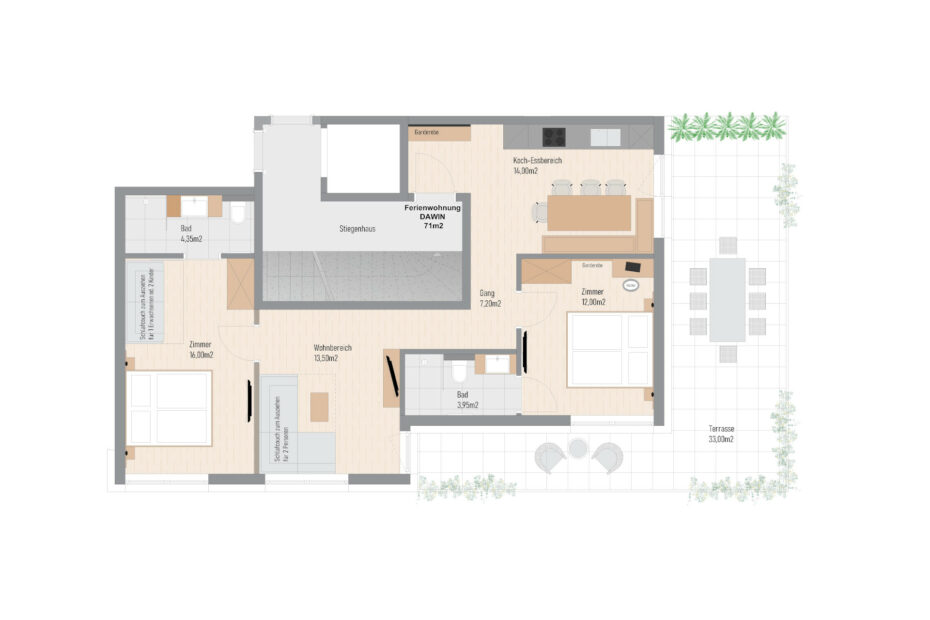 Grundriss | Apartment Dawin für 4-7 Pers. | ca. 70 m²)